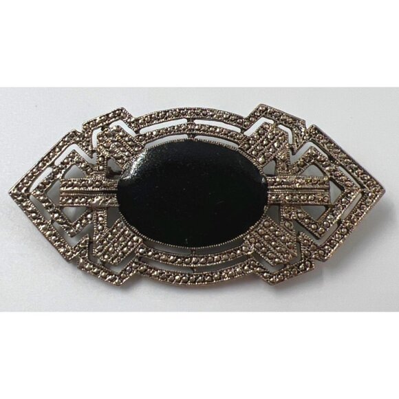 Brooch Black Silver Fashion Jewelry Vintage-Style - Picture 1 of 2